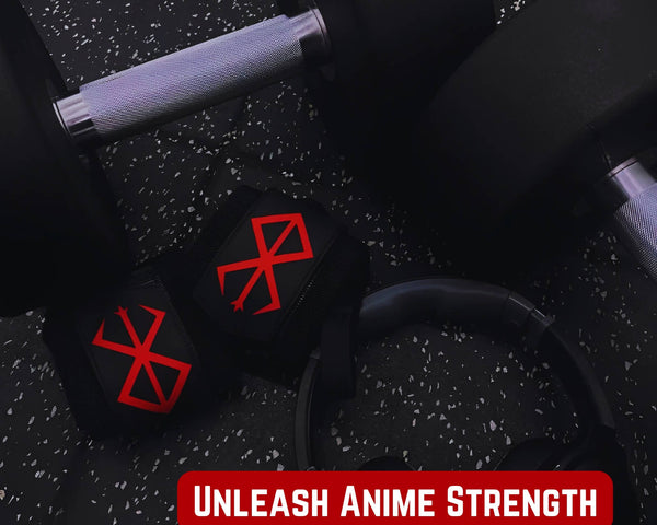 Anime Wrist Wraps on display, inspired by Berserk.