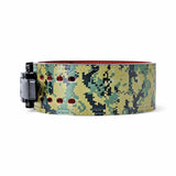 4th image of camo Weightlifting Belt on display with black lever buckle | Powerlifting belt featuring adjustable lever buckle.