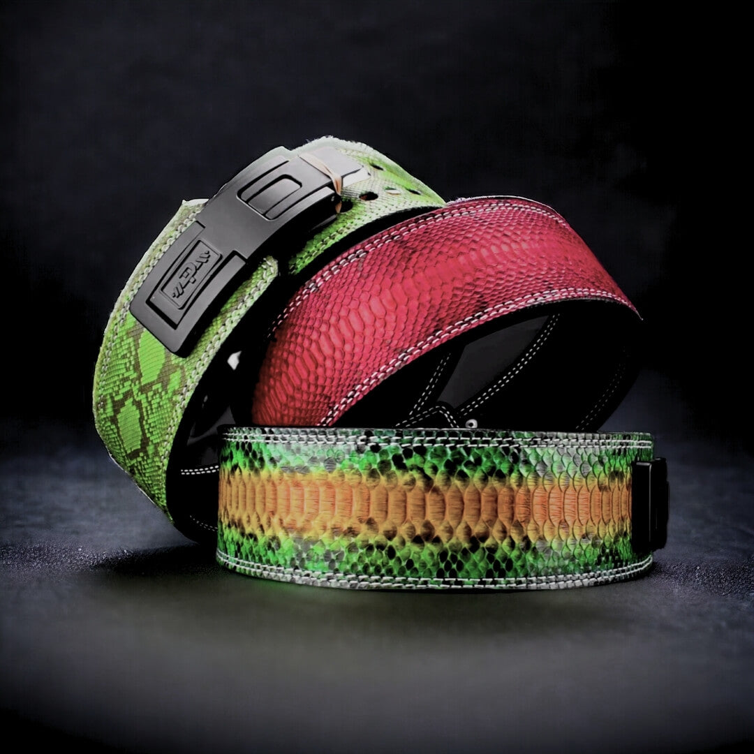 Main image for Python Lever Belt. Weightlifting belt with snake like scale offering a premium powerlifting gear