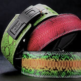 Closed up view for Python Lever Belt. Weightlifting belt with snake like scale offering a premium powerlifting gear