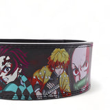 Close up of demon slayer anime lifting belt