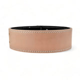 Rear of Sandstorm Lever Belt. Tan leather weightlifting belt for powerlifting. USAPL approved.