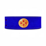 Main view Anime lifting belt with dragonball logo stitched on blue suede exterior