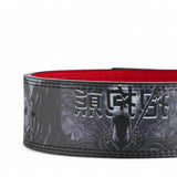 Close up of Berserk anime powerlifitng belt