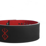 Close up of side view of Berserk Anime weightlifting belt