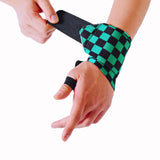 Ichimatsu Pattern Wrist Wraps inspired by 'Demon Slayer'. Perfect for powerlifters, these anime wrist wraps combine traditional aesthetics with robust functionality for enhanced workout performance.