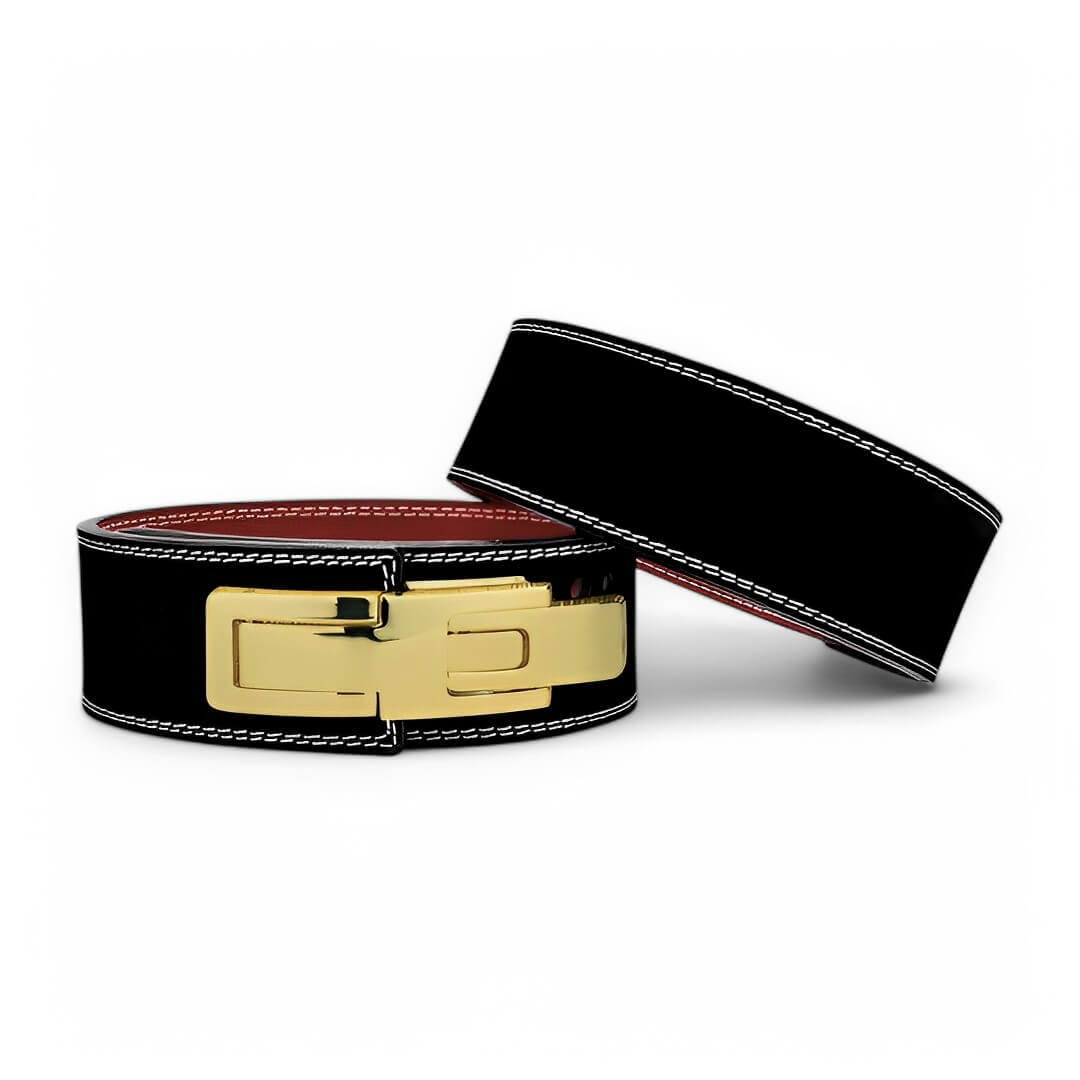 Suede weightlifting belt with gold lever buckle for powerlifting. USAPL approved lever belt, available in 10mm and 13mm.