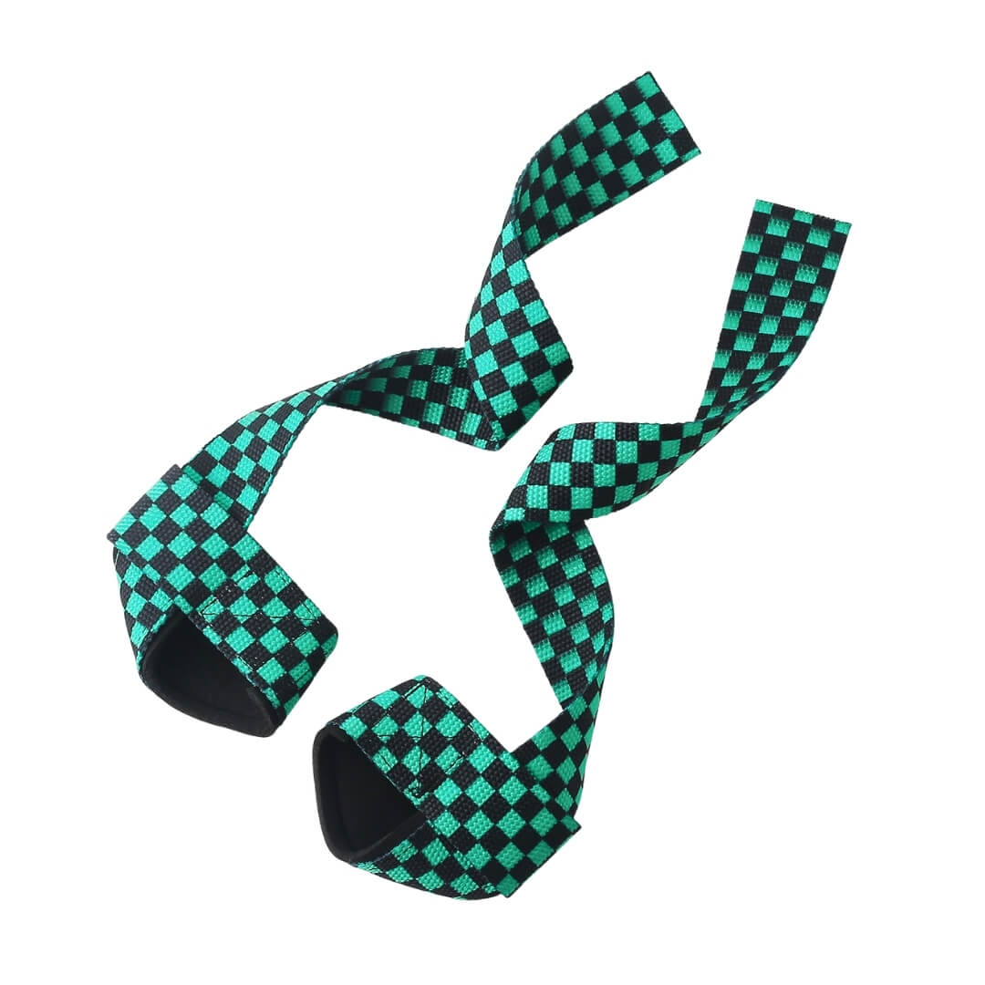 Alternate view of checkered Ichimatsu pattern for Demon Slayer lifting straps, perfect for powerlifting and weightlifting