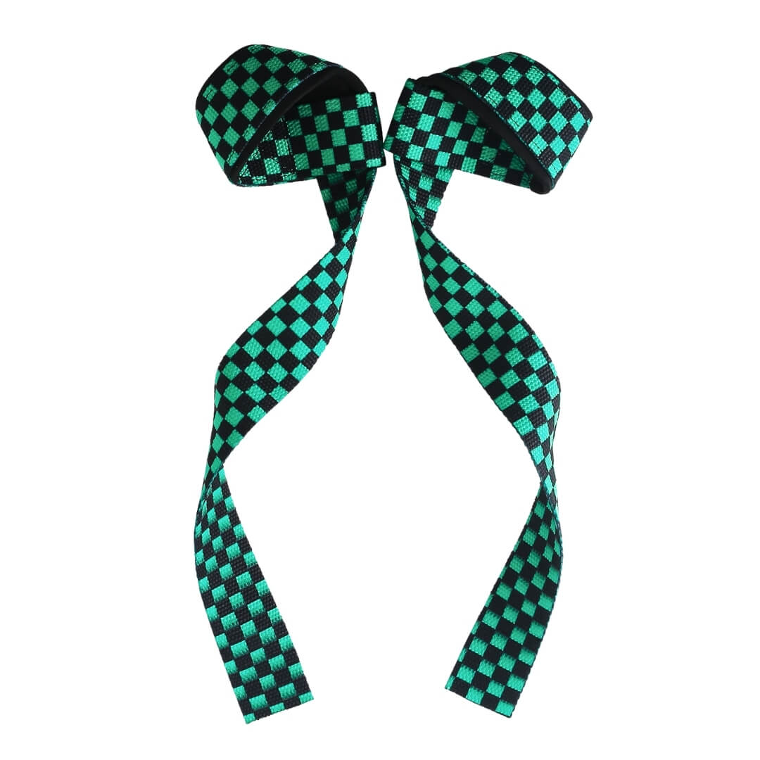 iconic checkered Ichimatsu pattern for Demon Slayer lifting straps, perfect for powerlifting and weightlifting