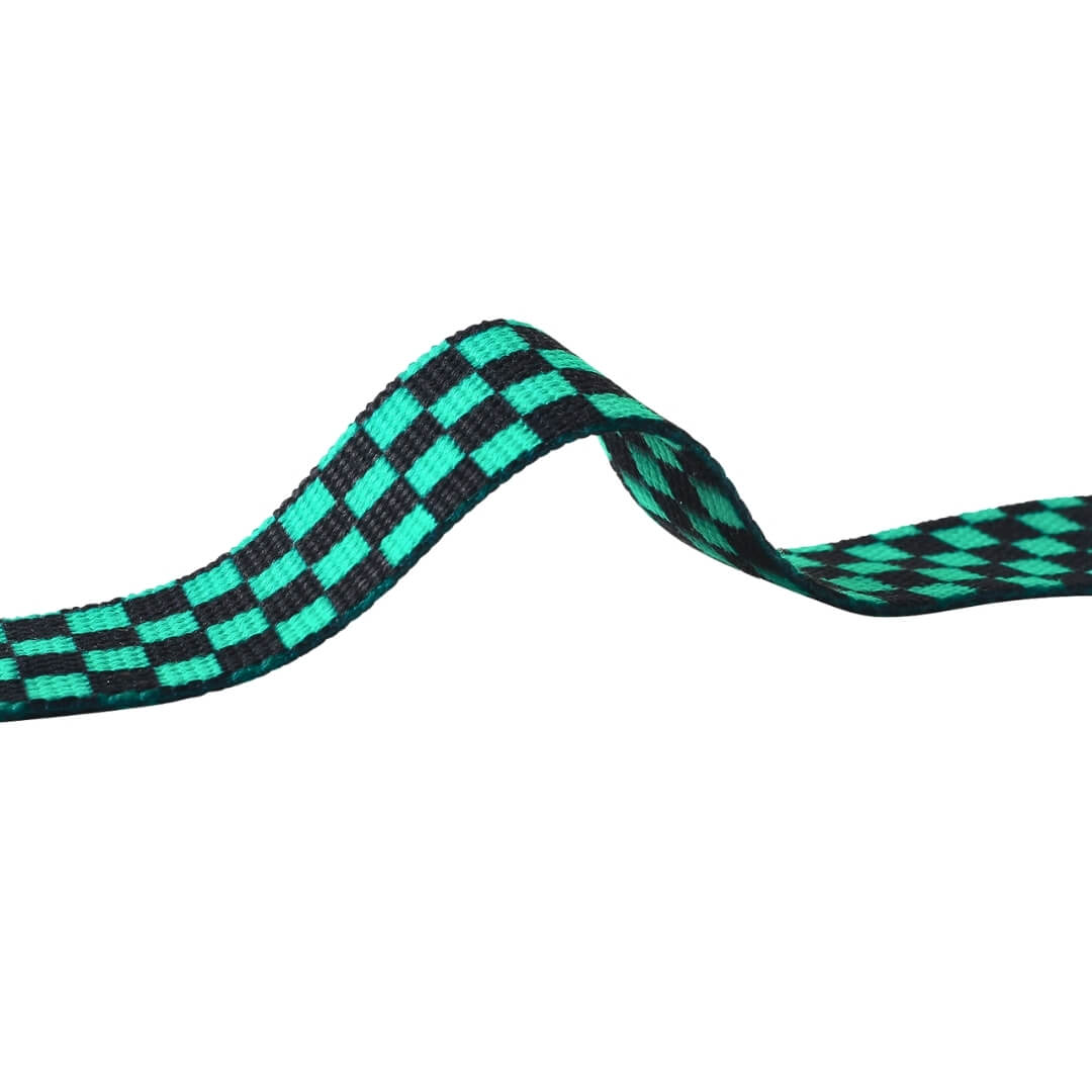 flat view of iconic checkered Ichimatsu pattern for Demon Slayer lifting straps, perfect for powerlifting and weightlifting