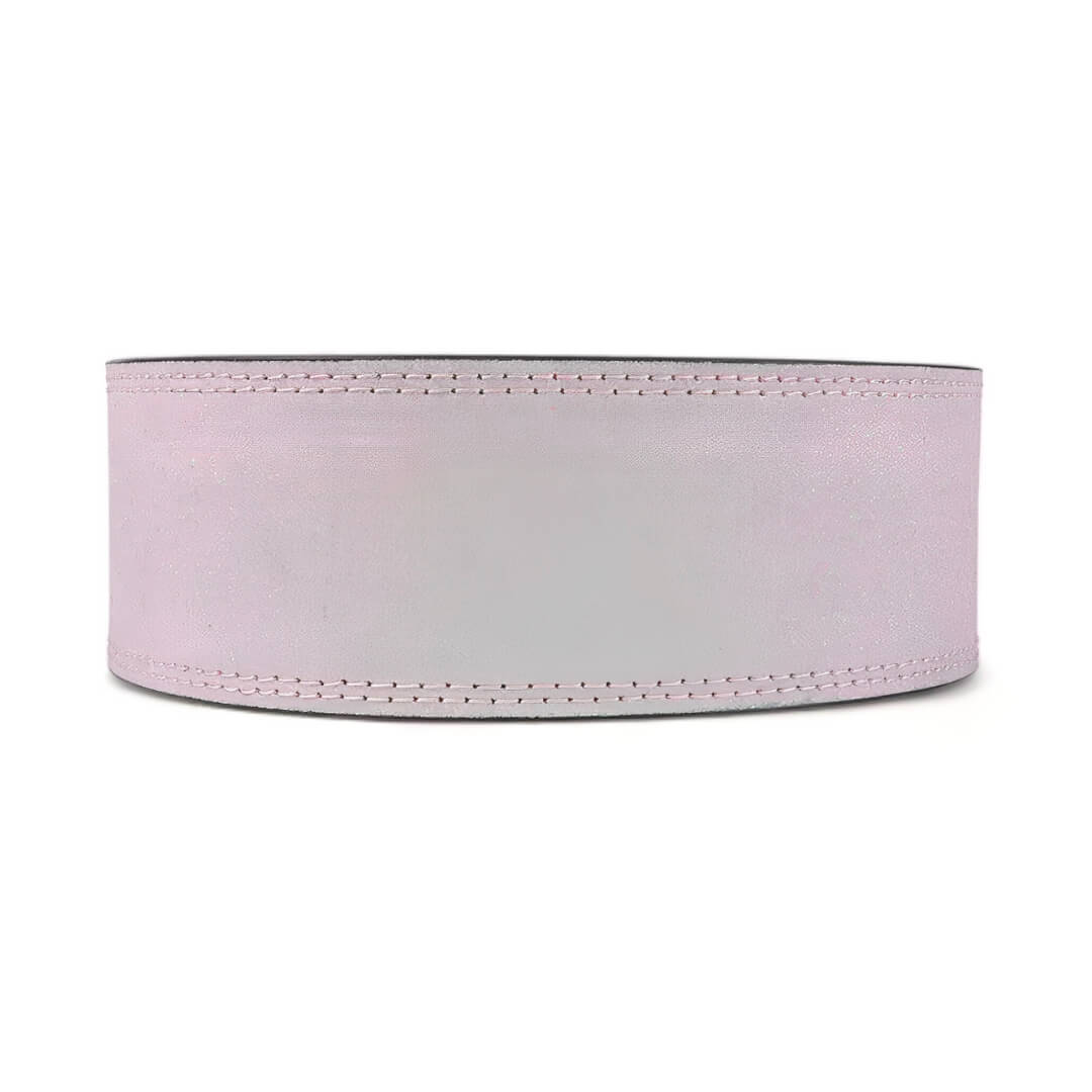Rear image for Pink Frost. Pink leather weightlifting belt. USAPL Approved lever belt for powerlifting