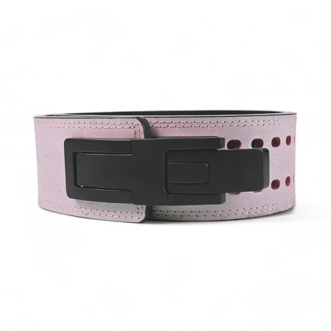 Main image for Pink Frost. Pink leather weightlifting belt. USAPL Approved lever belt for powerlifting