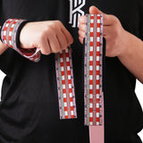 Model showing off Demon Slayer Anime Lifting Straps | Weightlifting straps for a stronger grip on barbell for deadlifts and cleans