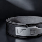 Close up of Onyx Black Lever Belt.