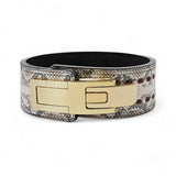 Main image of Rattlesnake weightlifting belt | Snake skin lever belt with texture with a gold lever buckle.