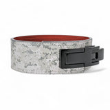 3rd image of urban camo Weightlifting Belts on display with black lever buckle | Powerlifting belt featuring adjustable lever buckle.