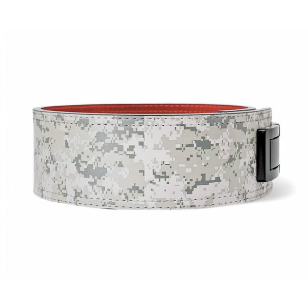 2nd image of urban camo Weightlifting Belts on display with black lever buckle | Powerlifting belt featuring adjustable lever buckle.