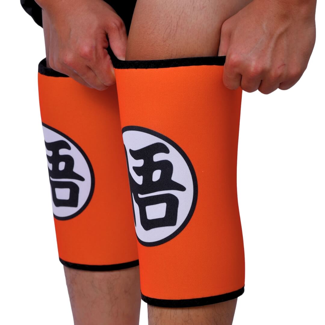 7mm anime knee sleeves with a symbol on a white background