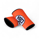 DBZ anime knee sleeves with black interior and wisdom logo on a white background.