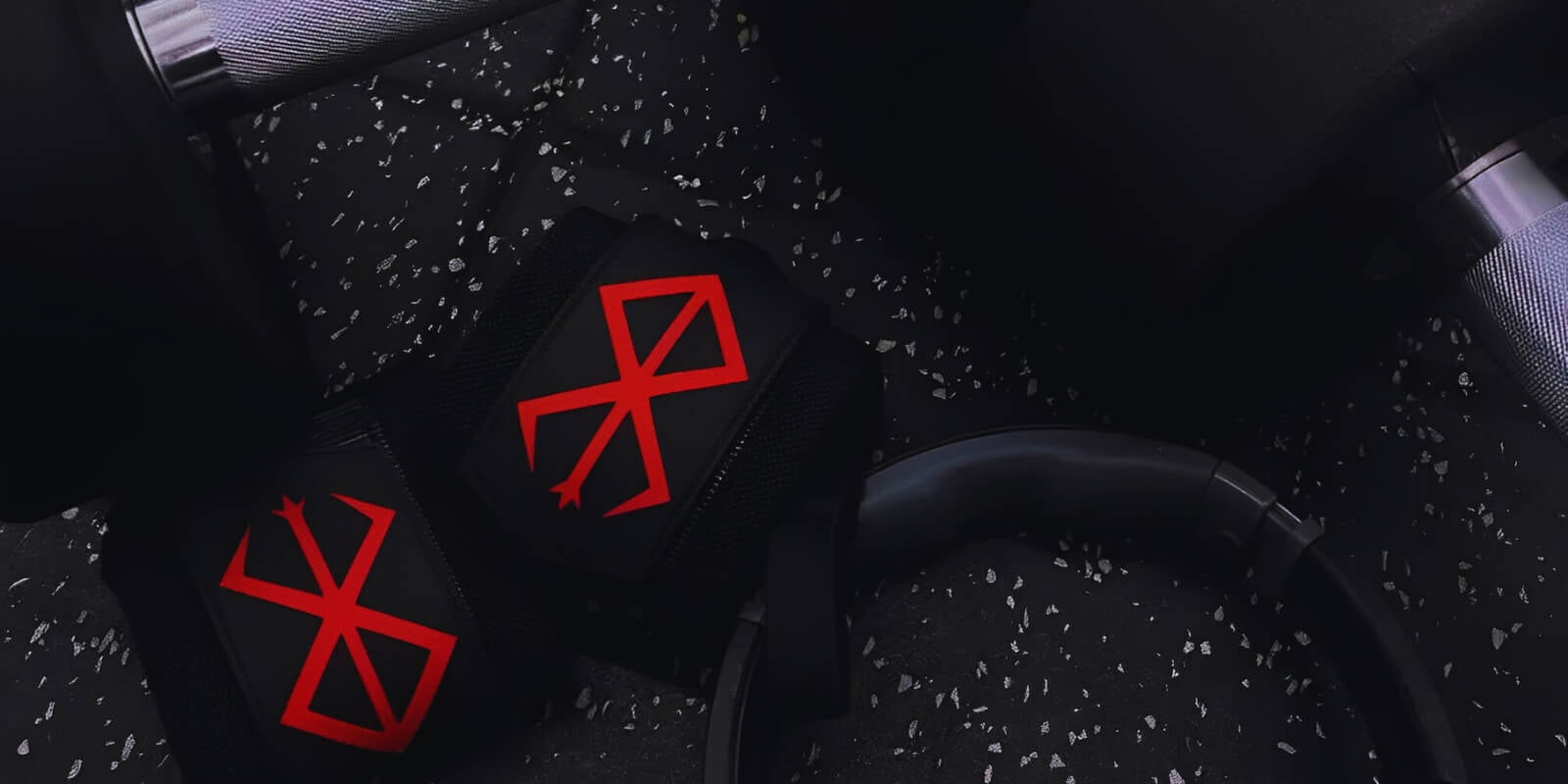 Anime Wrist Wraps on display, inspired by Berserk.