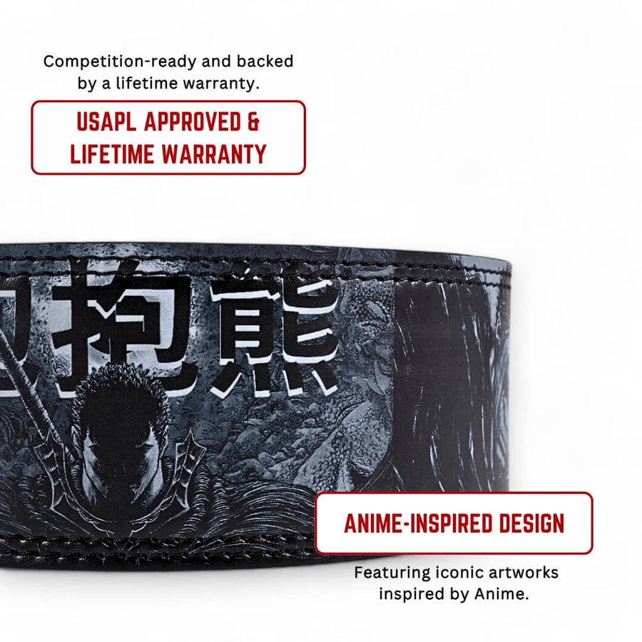 Showcasing Berserk lifting belt | Anime lifting belt design inspired by Berserk and ready for competition such as USAPL, USPA federations