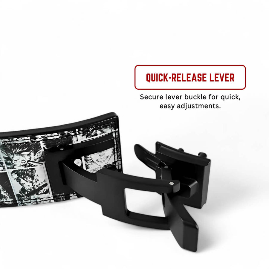 Showcasing Berserk Manga lifting belt | Anime lifting belt with lever buckles are adjustable