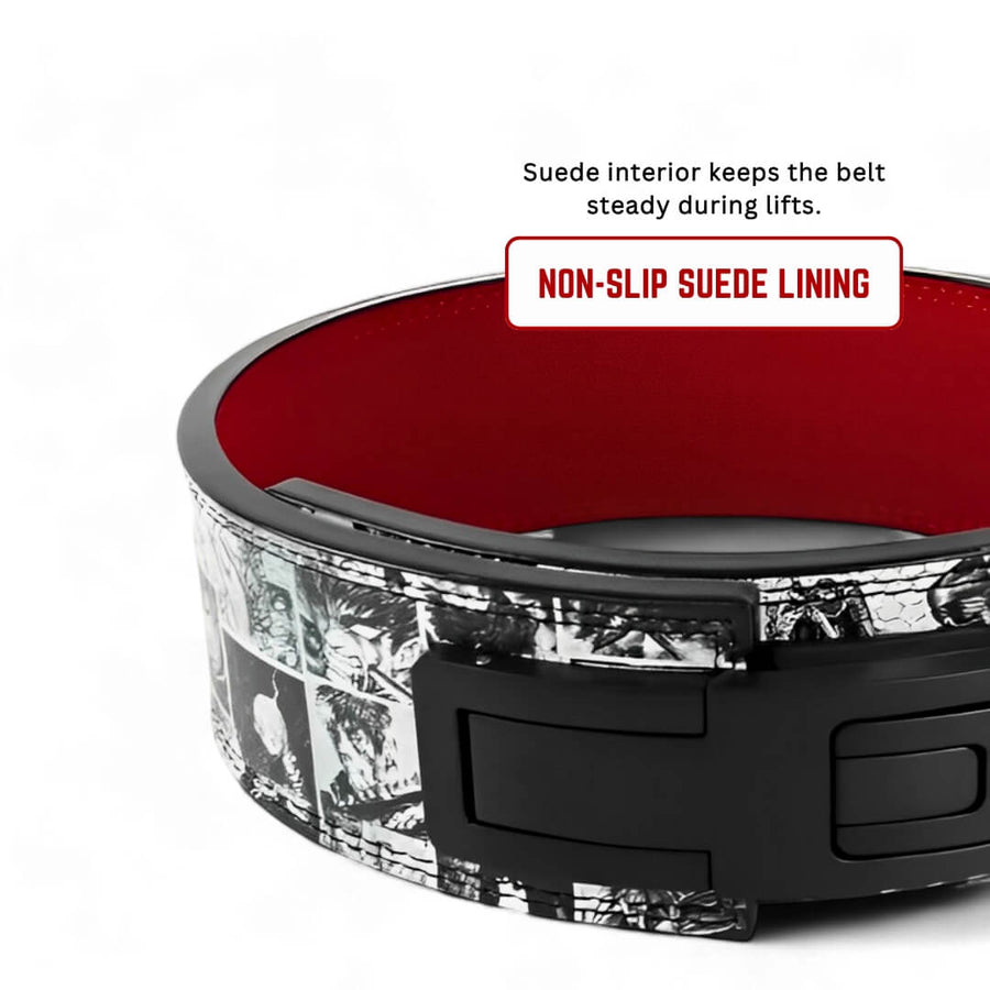 Showcasing Manga Berserk lifting belt | Anime lifting belt with suede inner lining prevents slipping