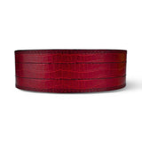 Rear view of burgundy leather weightlifting belt. USAPL approved lever belt for powerlifting.
