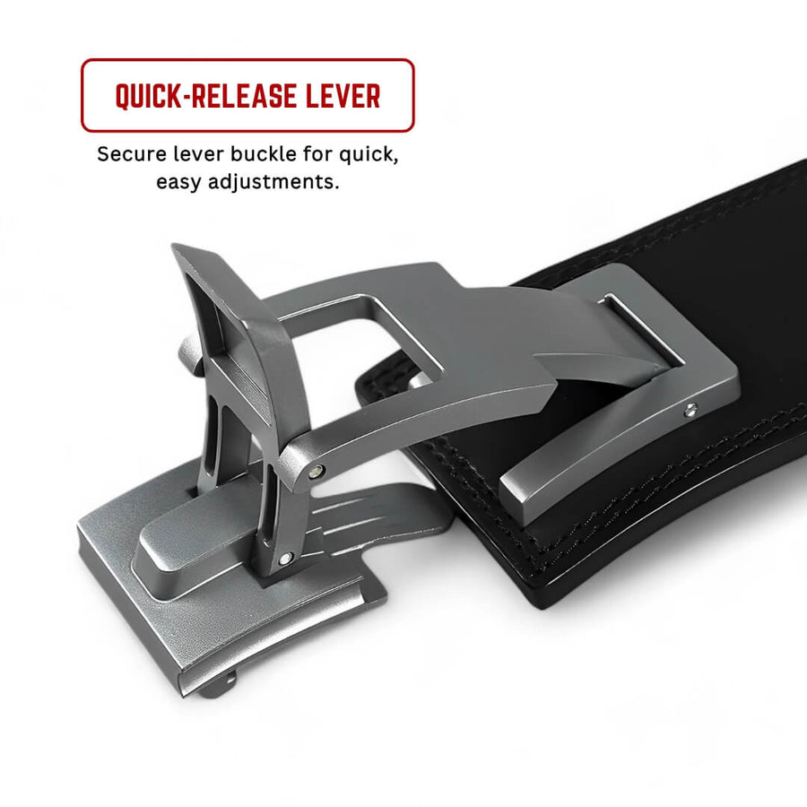 Showcasing lever buckle of StealthPRO lifting belt | A dedicated weightlifting belt with quick release, adjustable lever