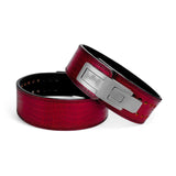 Gray lever buckle. Burgundy leather weightlifting belt. USAPL approved lever belt for powerlifting.
