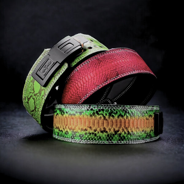 Main image for Python Lever Belt. Weightlifting belt with snake like scale offering a premium powerlifting gear