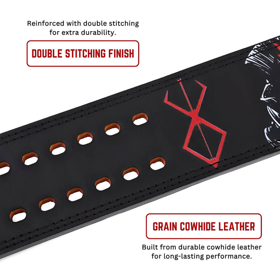 Showcasing Berserk lifting belt | Anime lifting belt made out of cowhide leather and double stitching for heavy duty weight training
