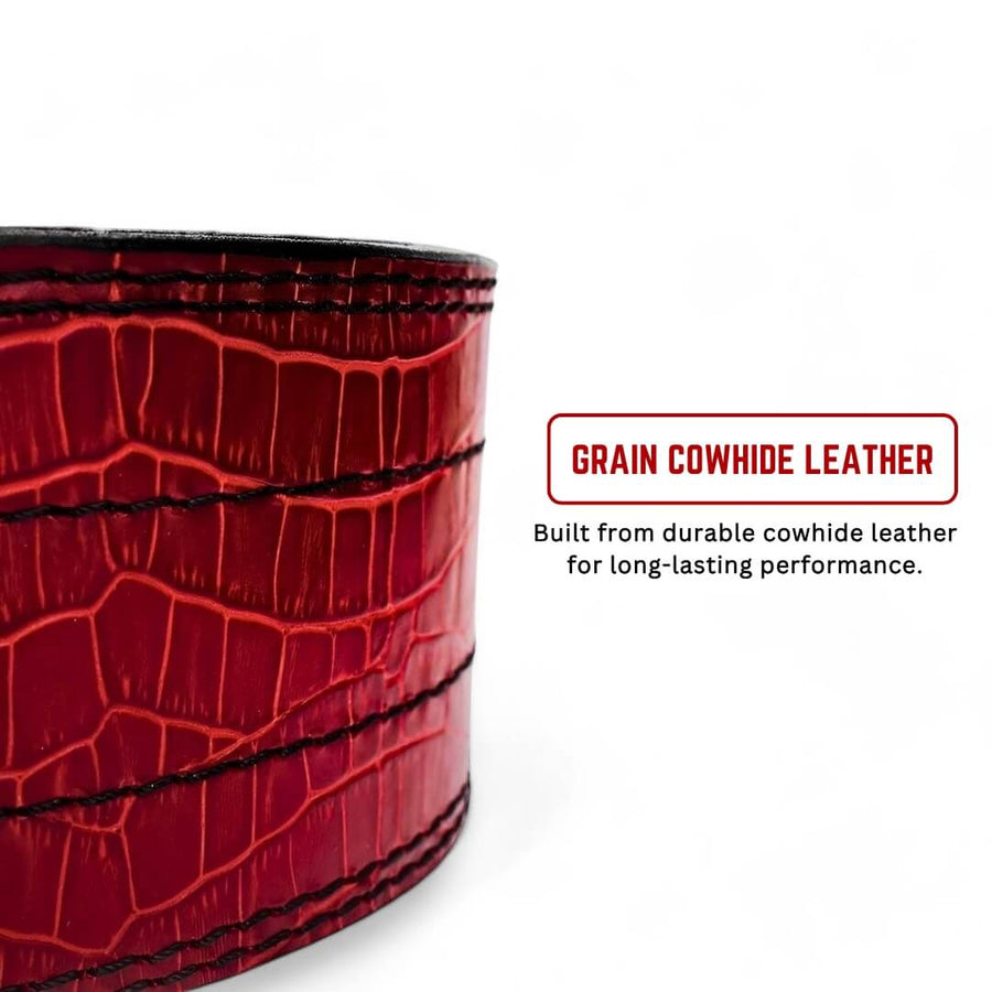 Showcasing snake pattenred weightlifting belt | leather lifting belt with double stitching and suede inner lining