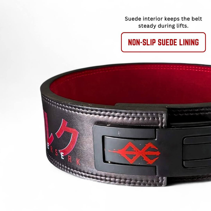 Showcasing Berserk lifting belt | Anime lifting belt with suede inner lining prevents slipping