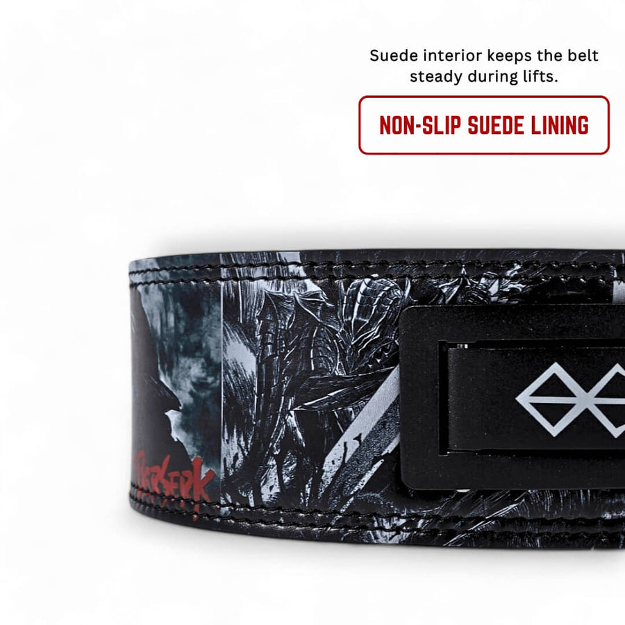 Showcasing Berserk lifting belt | Anime lifting belt with suede inner lining prevents slipping