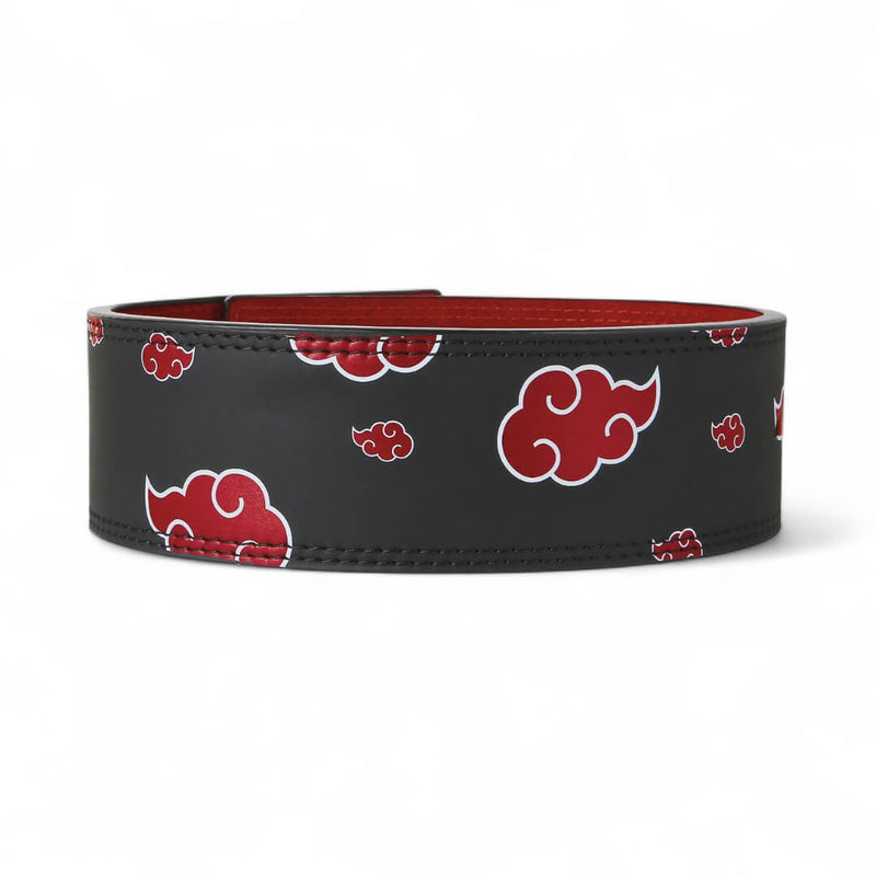 Full-grain leather lever belt with red cloud pattern