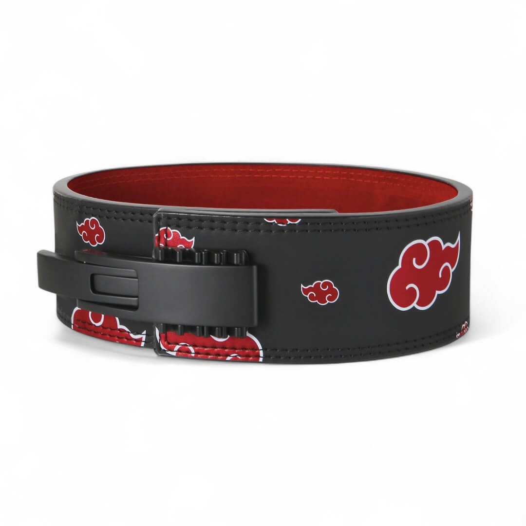 Full-grain leather lever belt with red cloud pattern