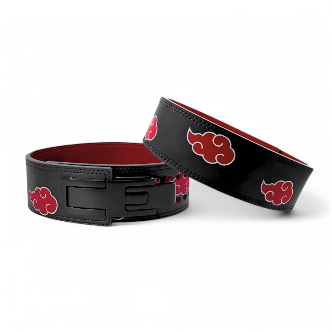 Akatsuki Lifting Belt on display. Lever belt inspired by naruto for powerlifting.