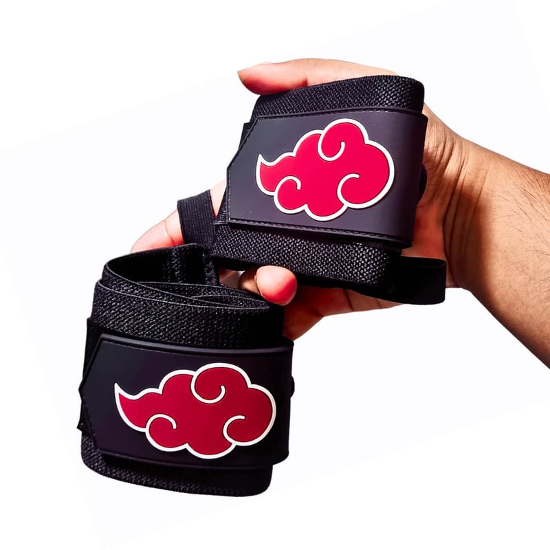 Black wrist wraps with raised red cloud patch