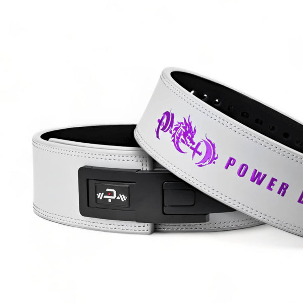 Close up for gray leather weightlifting belt