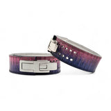 vibrant colored weightlifting belts with adjustable lever and usapl approved.