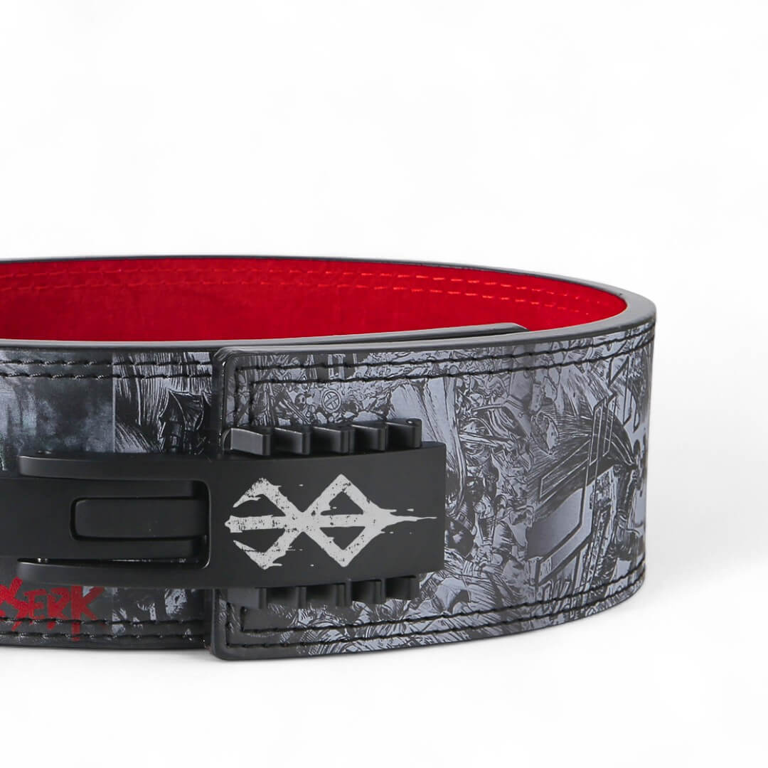 Close up of berserk anime weightlifting belt