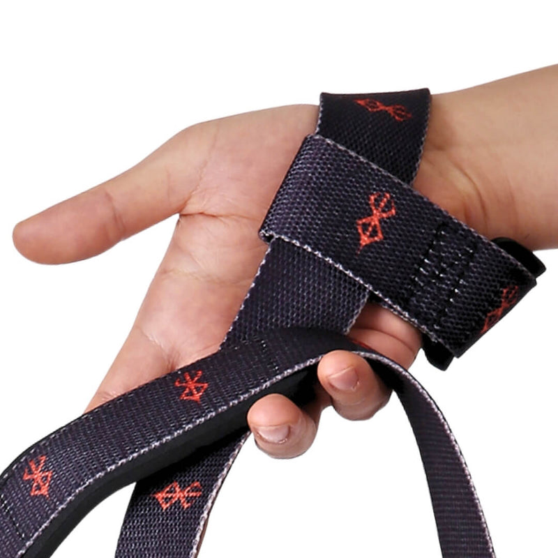 Black lifting straps with red dark sigil print