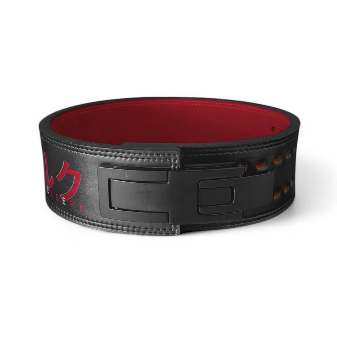 Front of Berserk Lifting Belt without logo. This anime-inspired powerlifting belt with adjustable lever offers ultimate lower back support for deadlifts and squats.