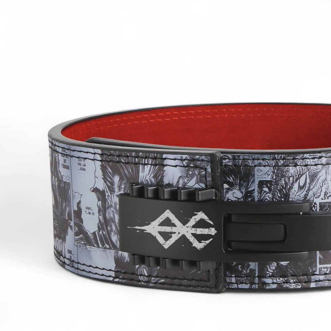 Close up view of Berserk powerlifting belt from the front