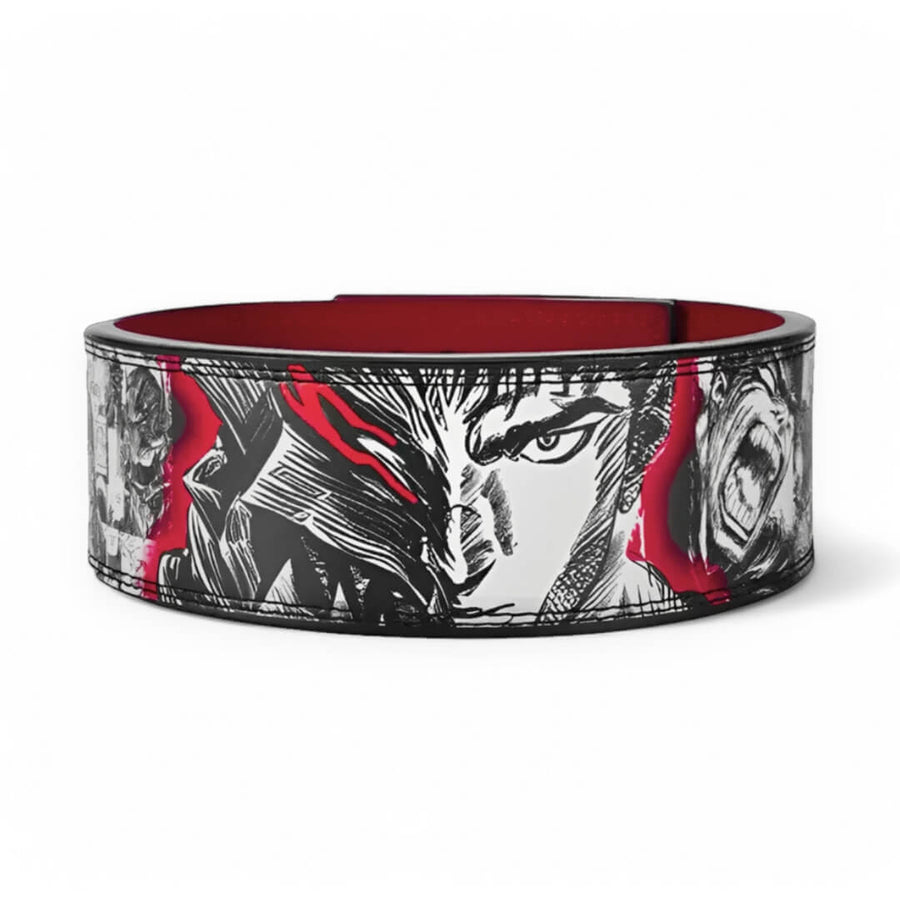 Main image of Berserk Weightlifting Belt on display | anime lifting belt with manga artwork. Built for strength training sports