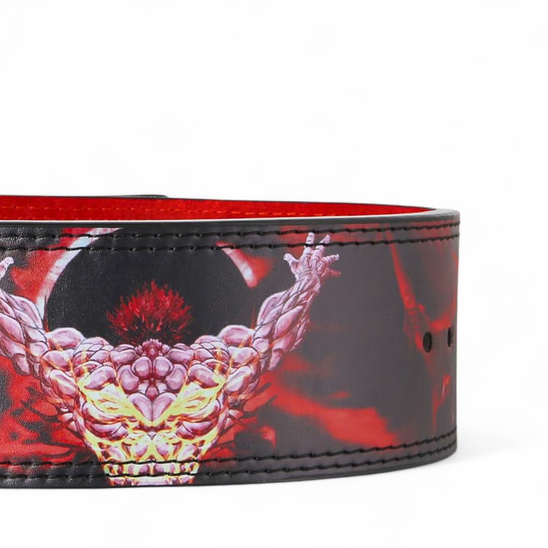 Close up of Baki Anime Weightlifting Belt from the back
