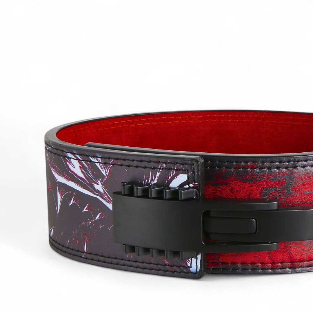 Close up of Baki Anime Weightlifting Belt from the front