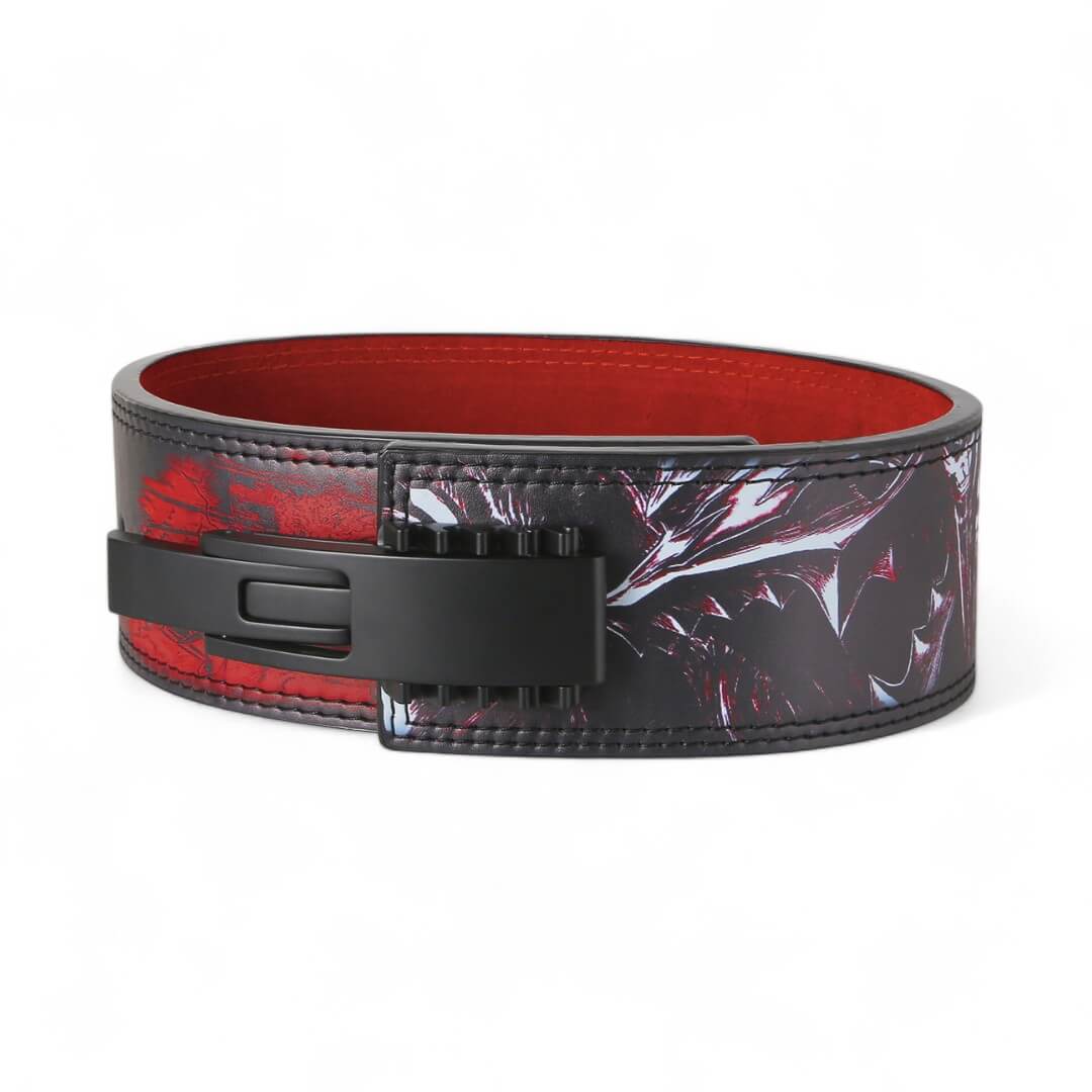 Side view of Baki Anime Powerlifting Belt on display from Akinci Strength