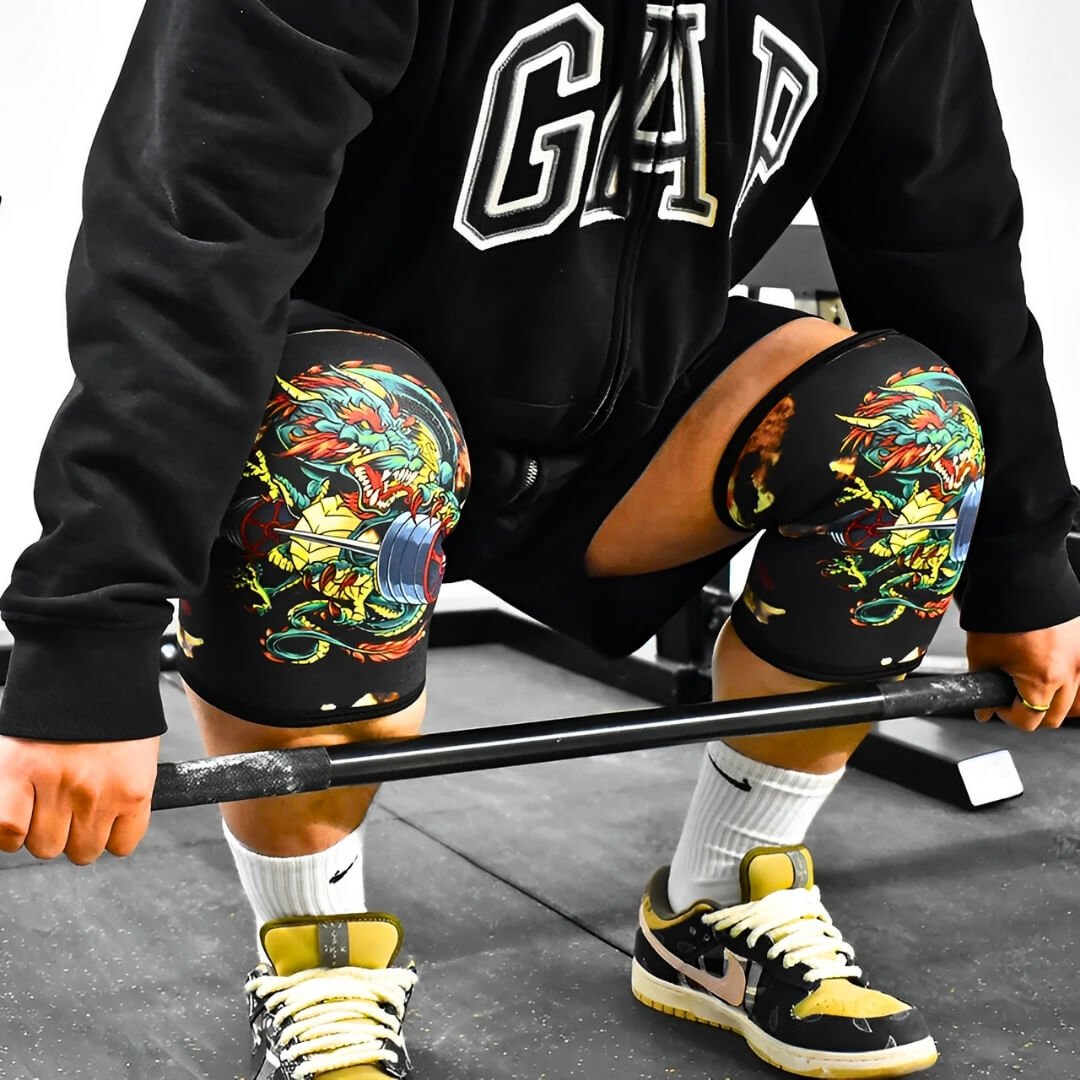 Alternate view of Model with 7mm Knee Sleeves | Limited edition knee sleeves made out of neoprene and suitable for strength training such as powerlifting due to strong knee compression